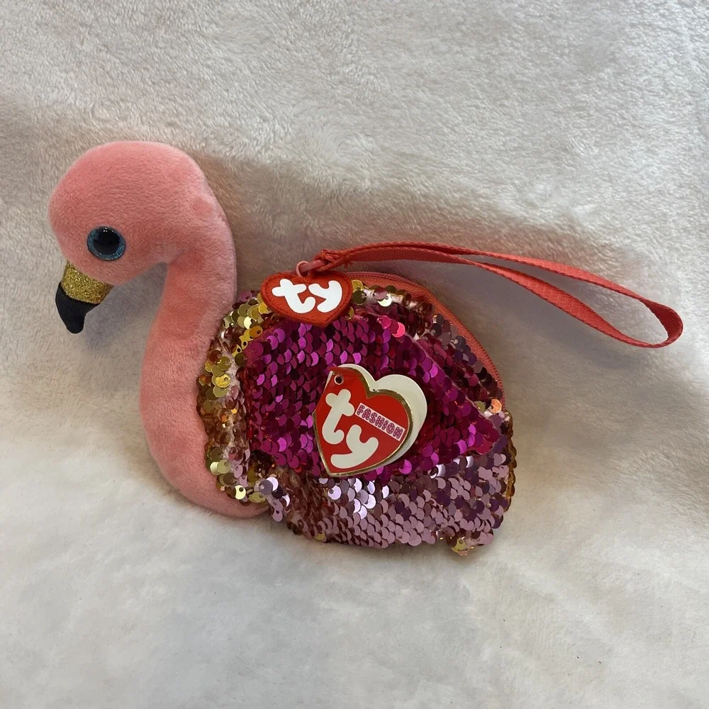 Ty Fashion Gilda Flamingo Pink Sequin Coin Purse‎ Wristlet 95227